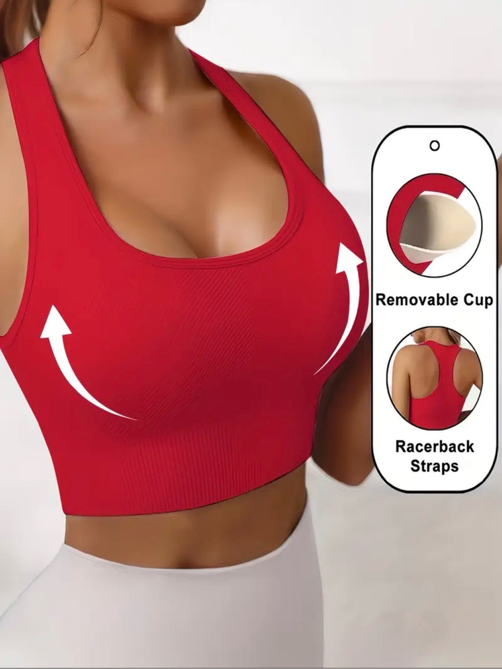 Red Racerback Sports Bra with Removable Cups